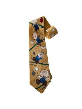 Charlie Brown Kite Peanuts Silk Tie Salant Menswear 1950 Good Grief! Gold Yellow